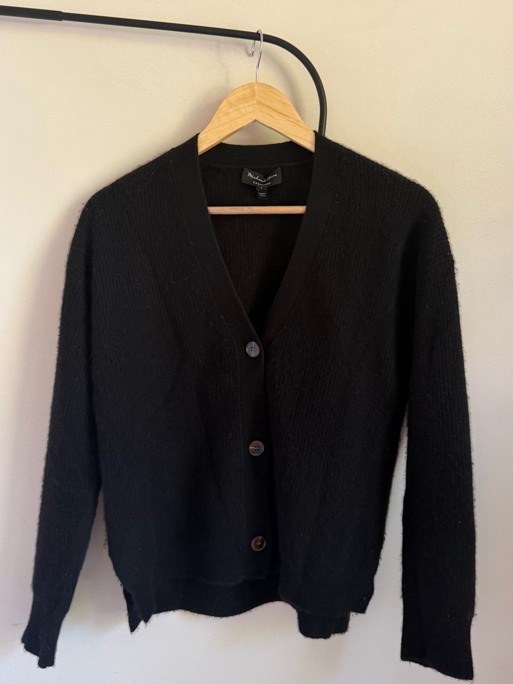 Black cashmere V-Neck Button Cardigan Sweater -